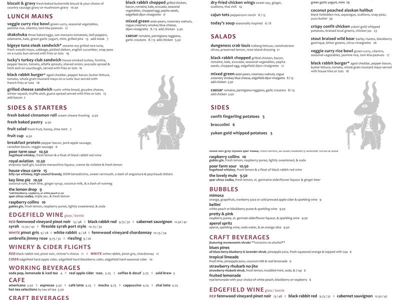 McMenamins Edgefield Espresso Bar Menu