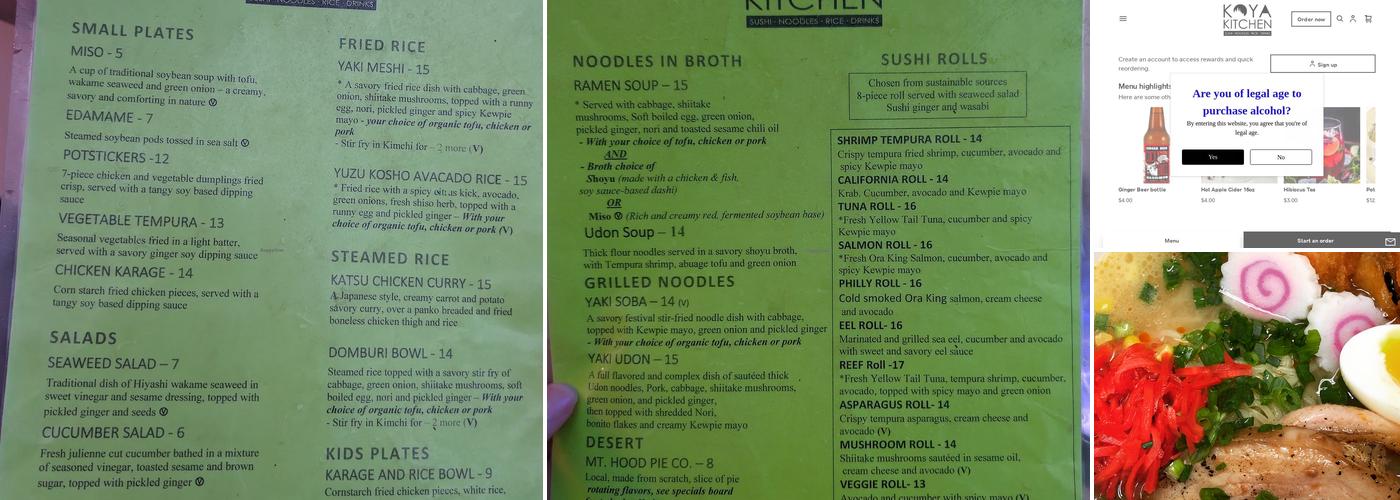 Koya Kitchen Menu