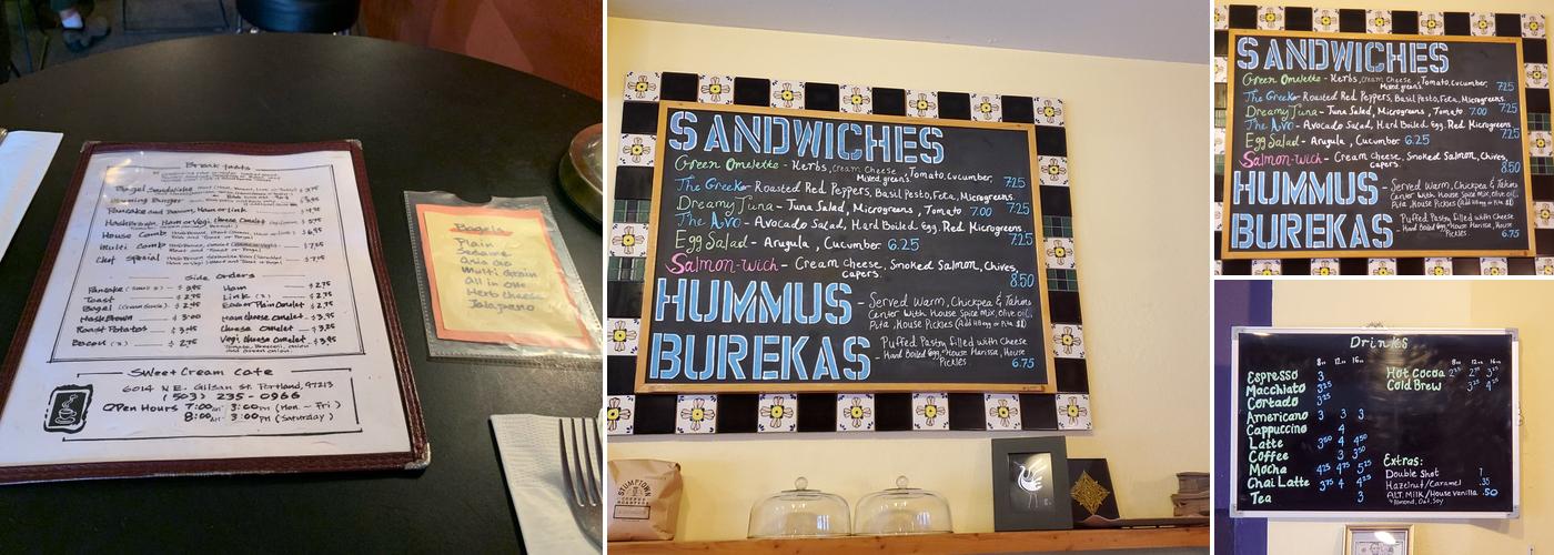 Sweet Cream Cafe Menu