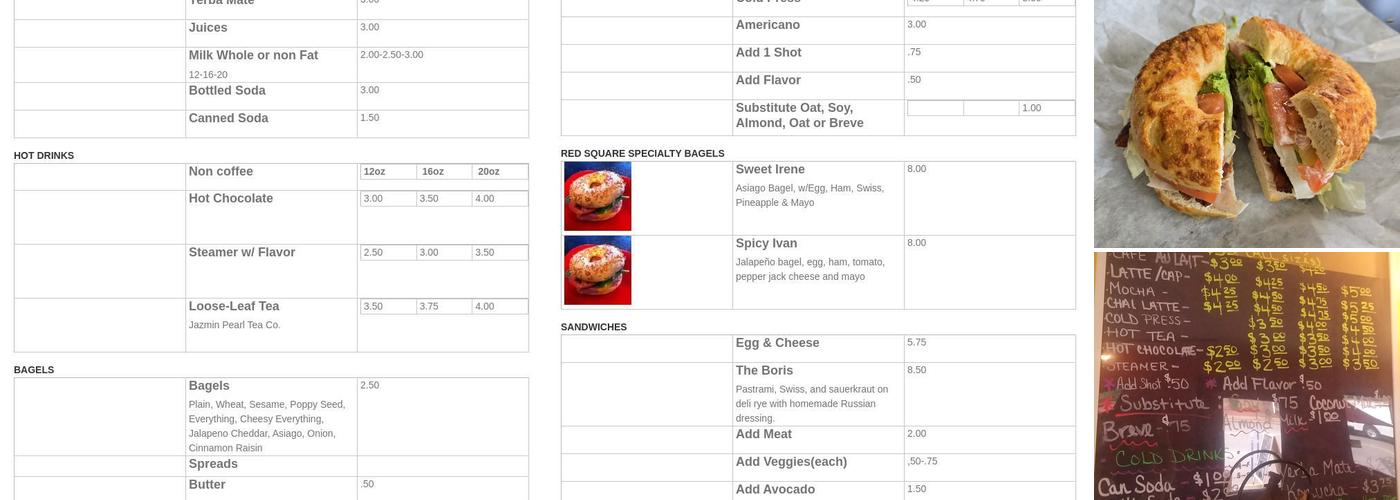 Red Square Cafe Menu