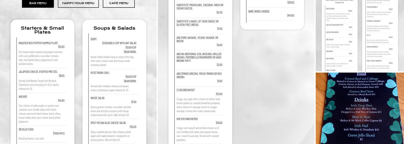 Bare Bones Cafe & Bar Menu