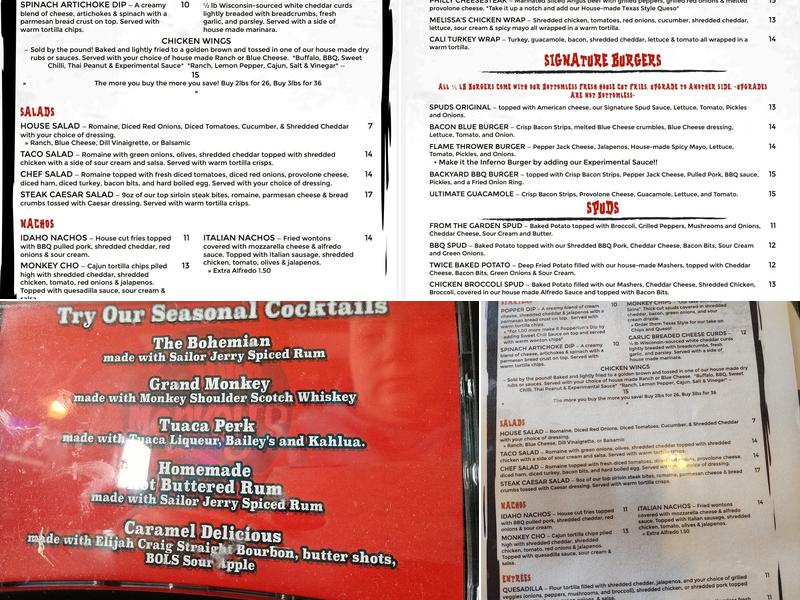 Spud Monkey's Bar and Grill Menu