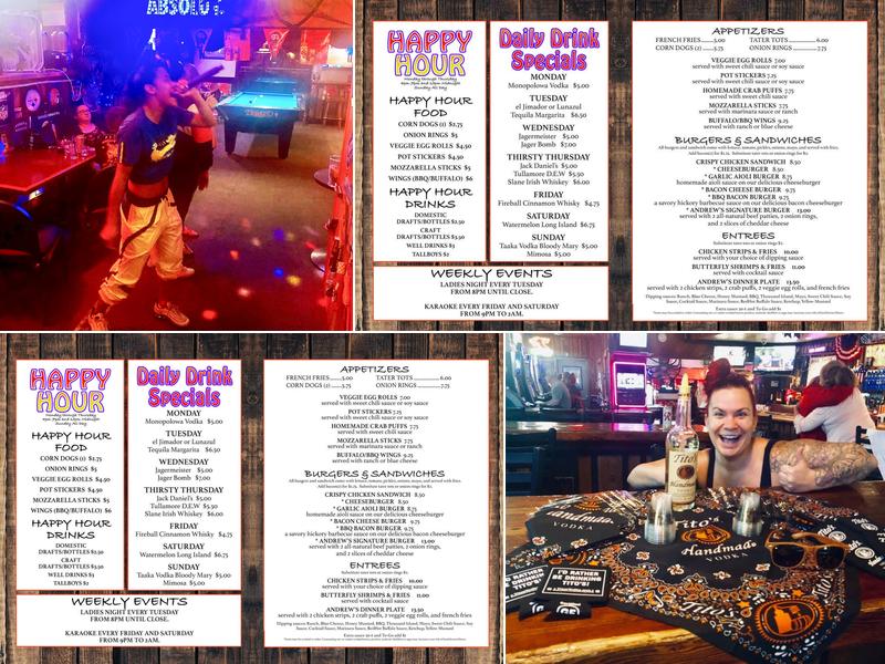Andrew's Waterhole Sports Bar & Grill Menu
