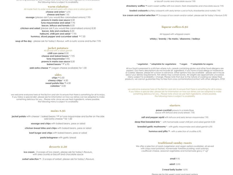 Bull Inn Menu