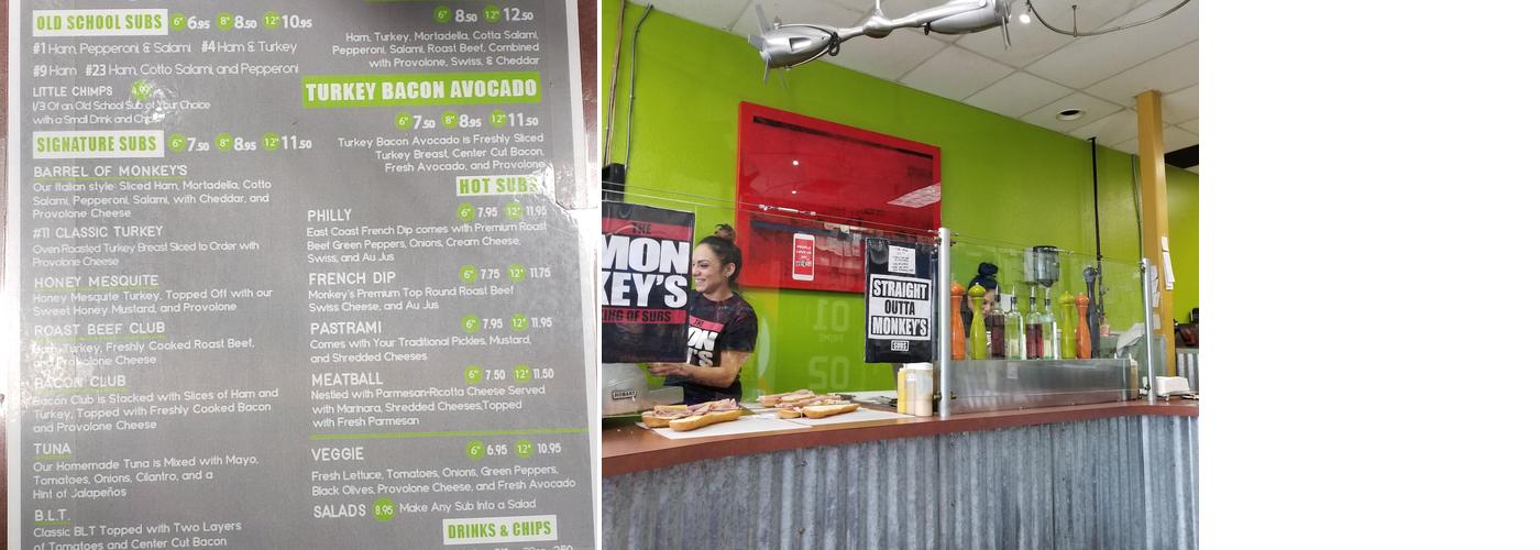 Monkey's Subs Menu