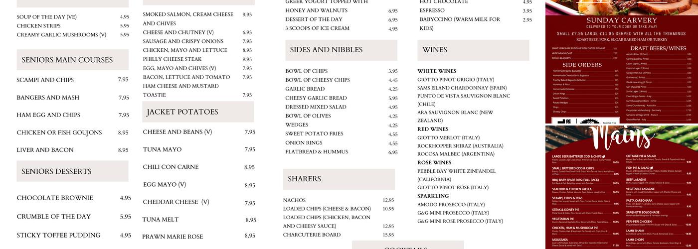 George and Dragon Hotel Menu