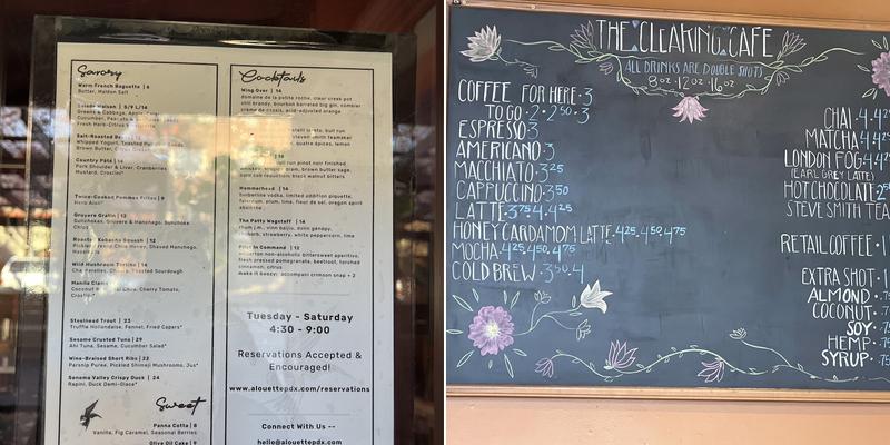 The Clearing Cafe Menu