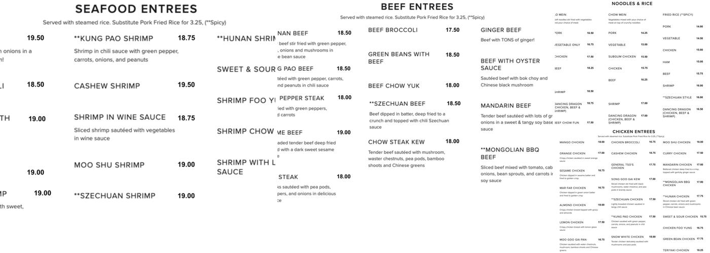 Dancing Dragon Restaurant Menu