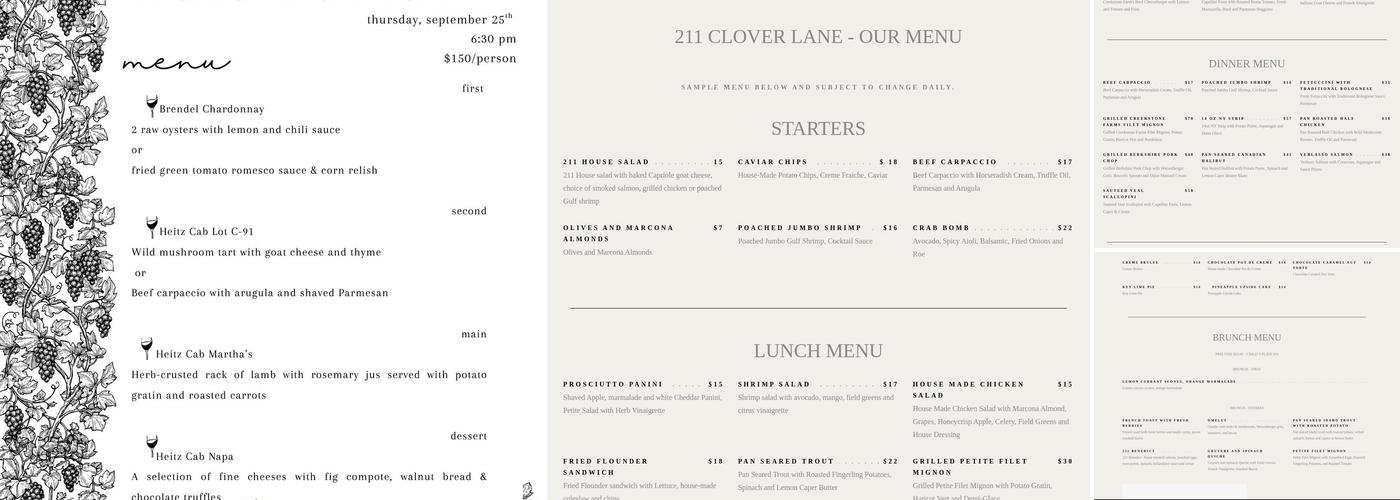 211 Clover Lane Menu