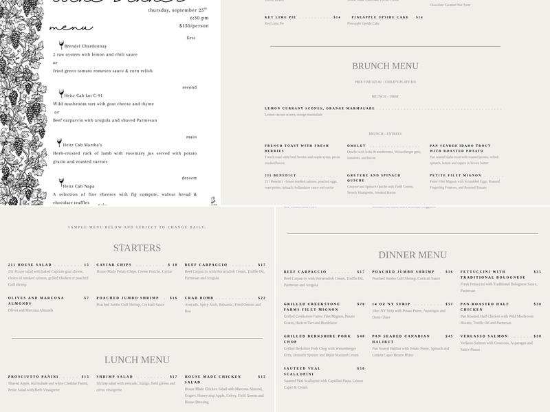 211 Clover Lane Menu