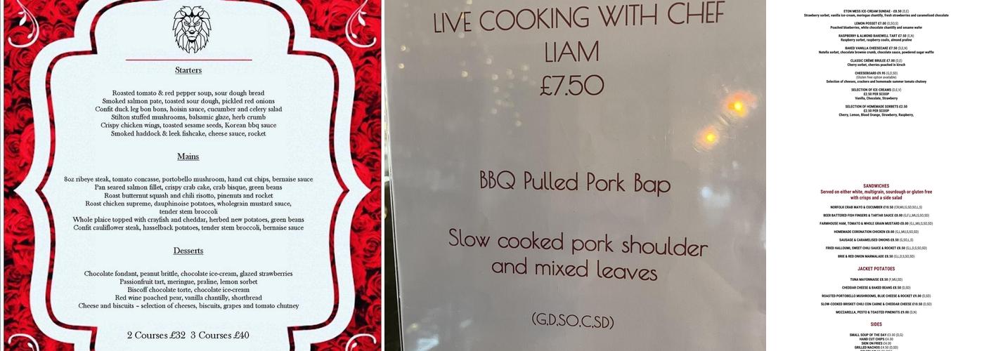 Red Lion Lounge Menu