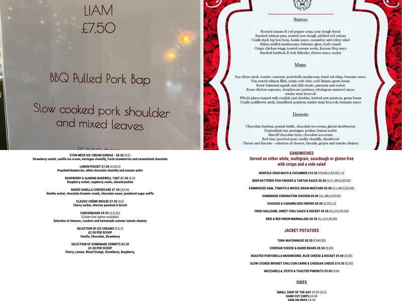 Red Lion Lounge Menu