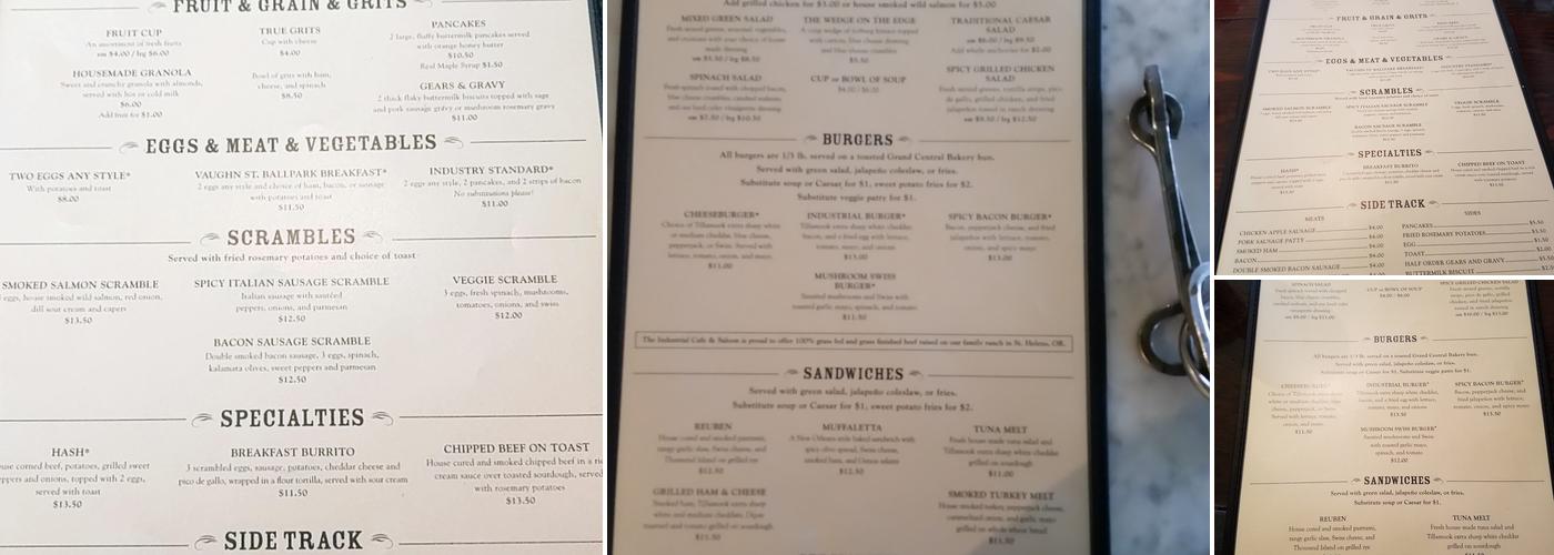 Industrial Cafe & Saloon Menu