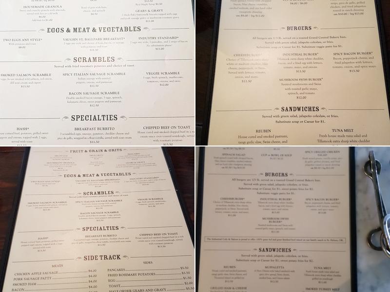 Industrial Cafe & Saloon Menu