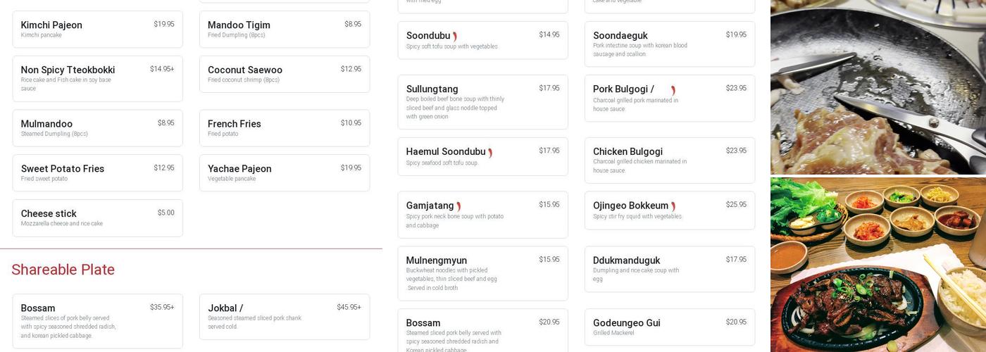 JCD Pocha Menu
