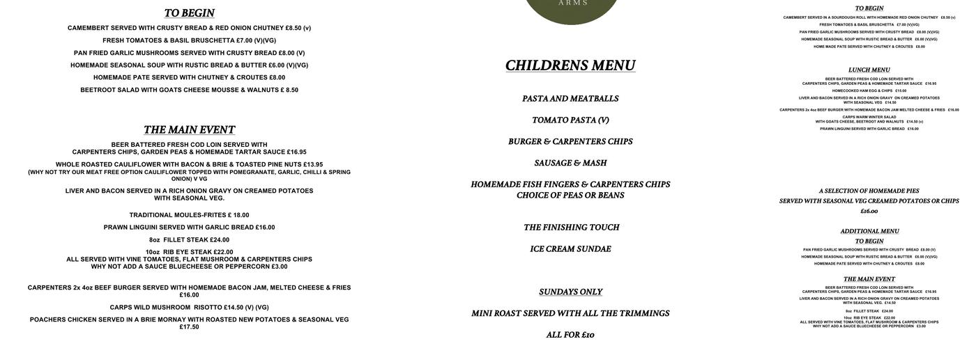 Carpenters Arms Menu