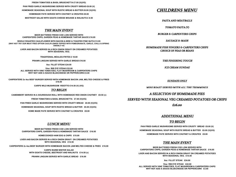 Carpenters Arms Menu