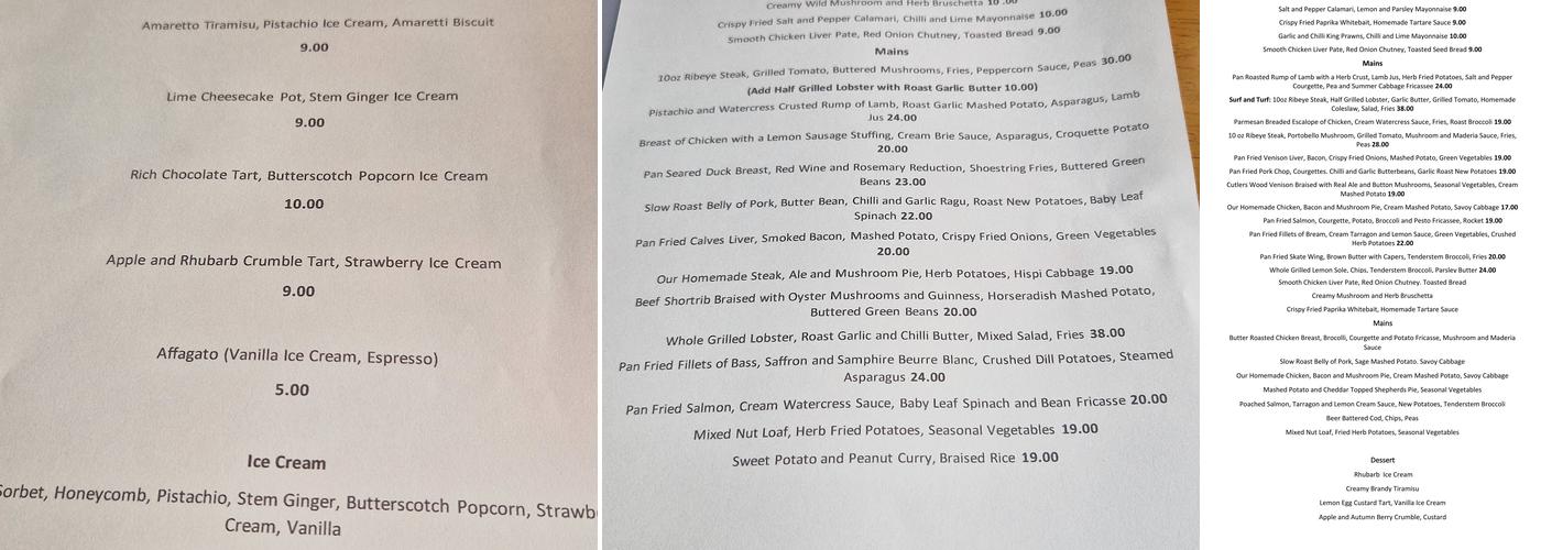The George Inn Menu