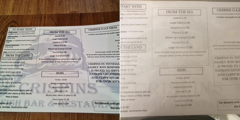 Crispin's Fish Bar Menu