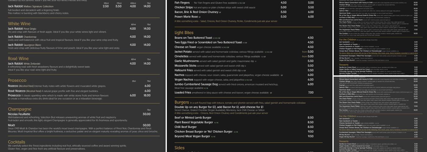 Heights of Alma & The Shack At The Back Menu