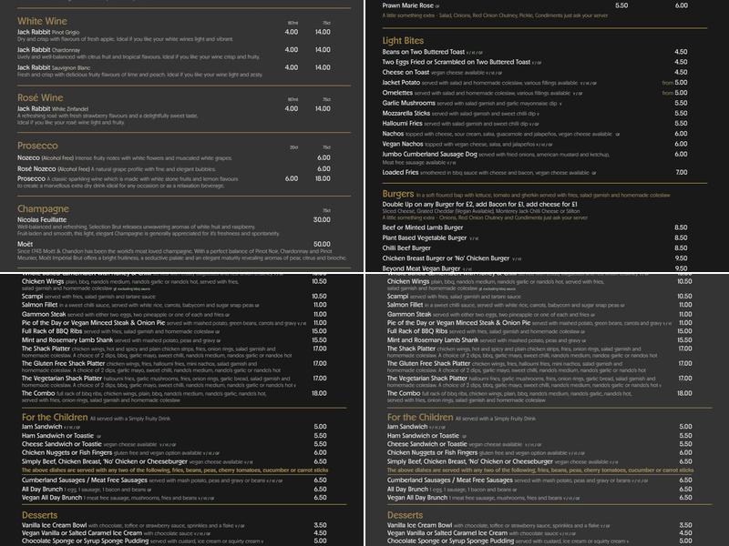 Heights of Alma & The Shack At The Back Menu