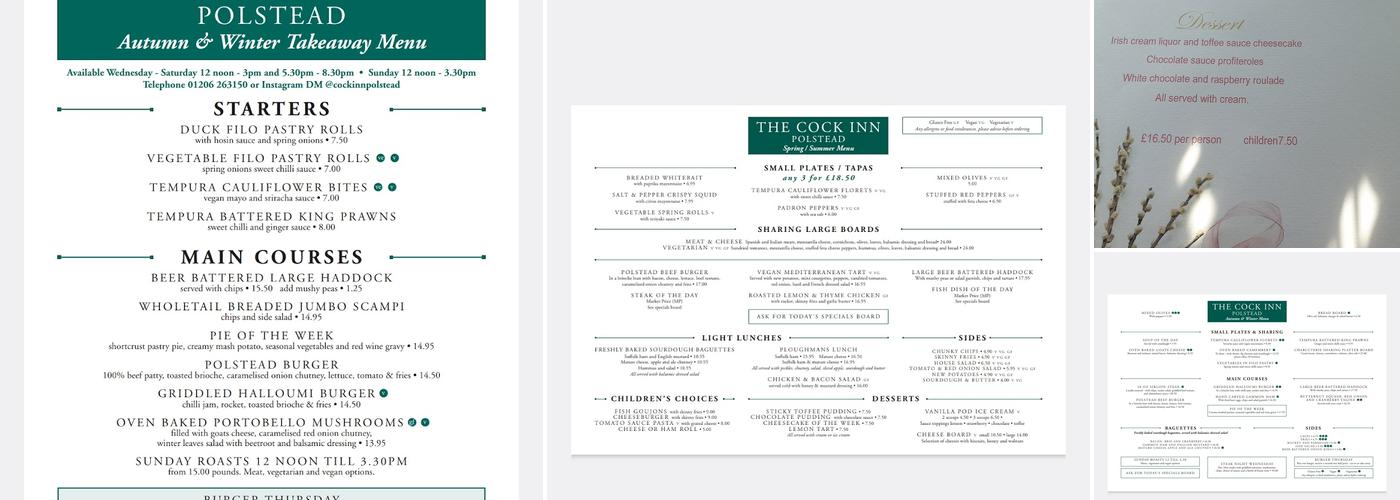 Cock Inn Polstead Menu