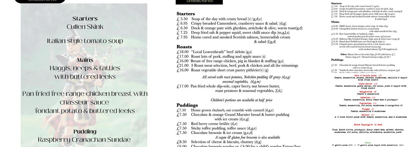 Hare & Hounds Menu