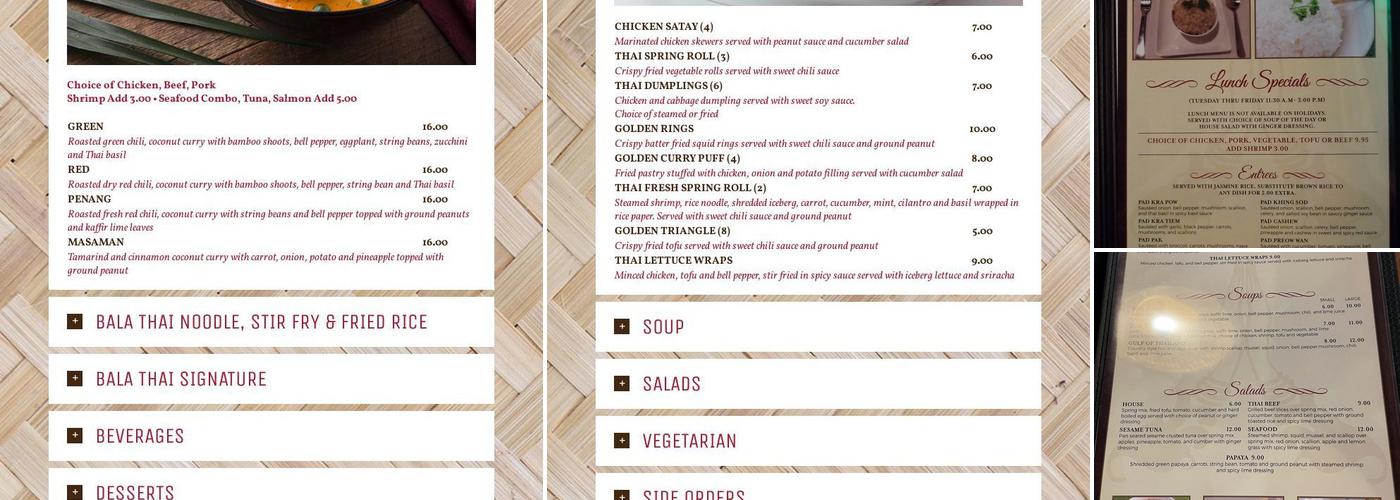 Bala Thai Kitchen Menu