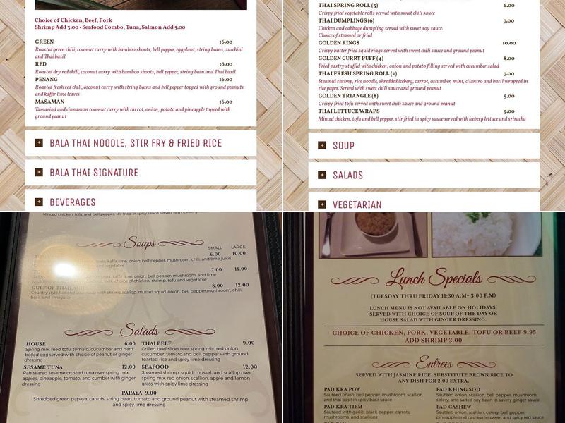 Bala Thai Kitchen Menu