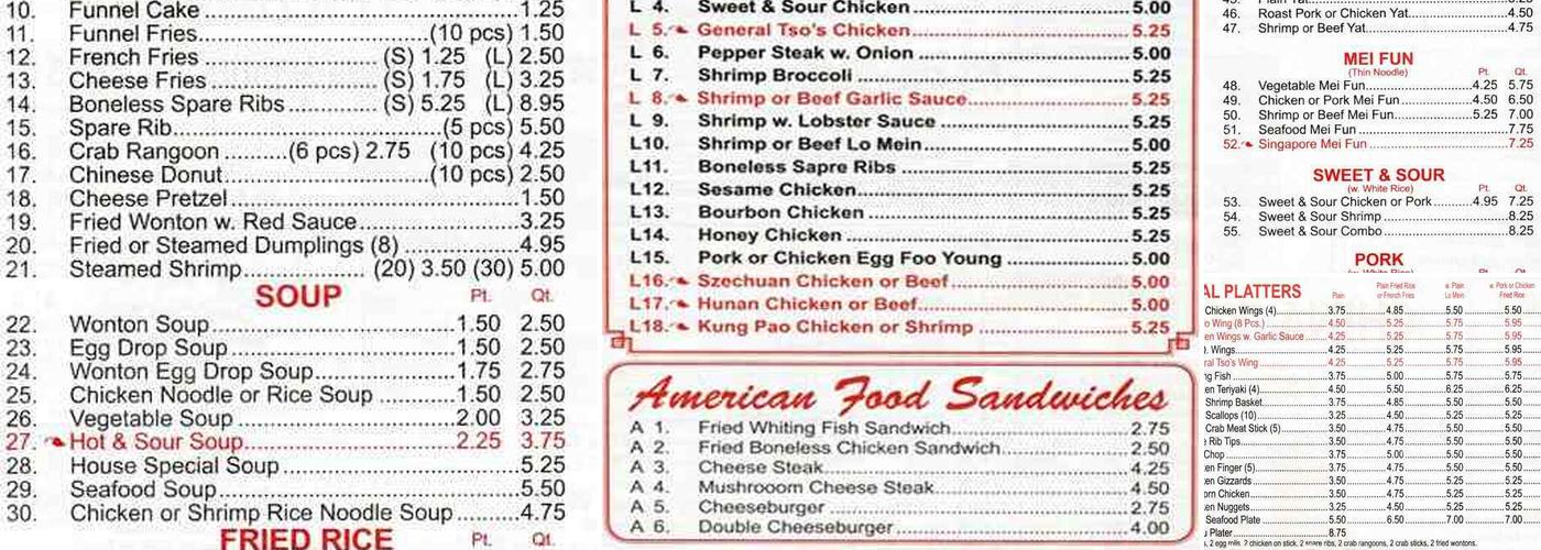 China king Menu