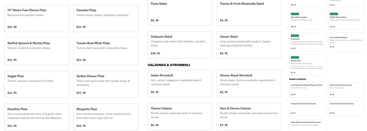 Caffe Europa Menu
