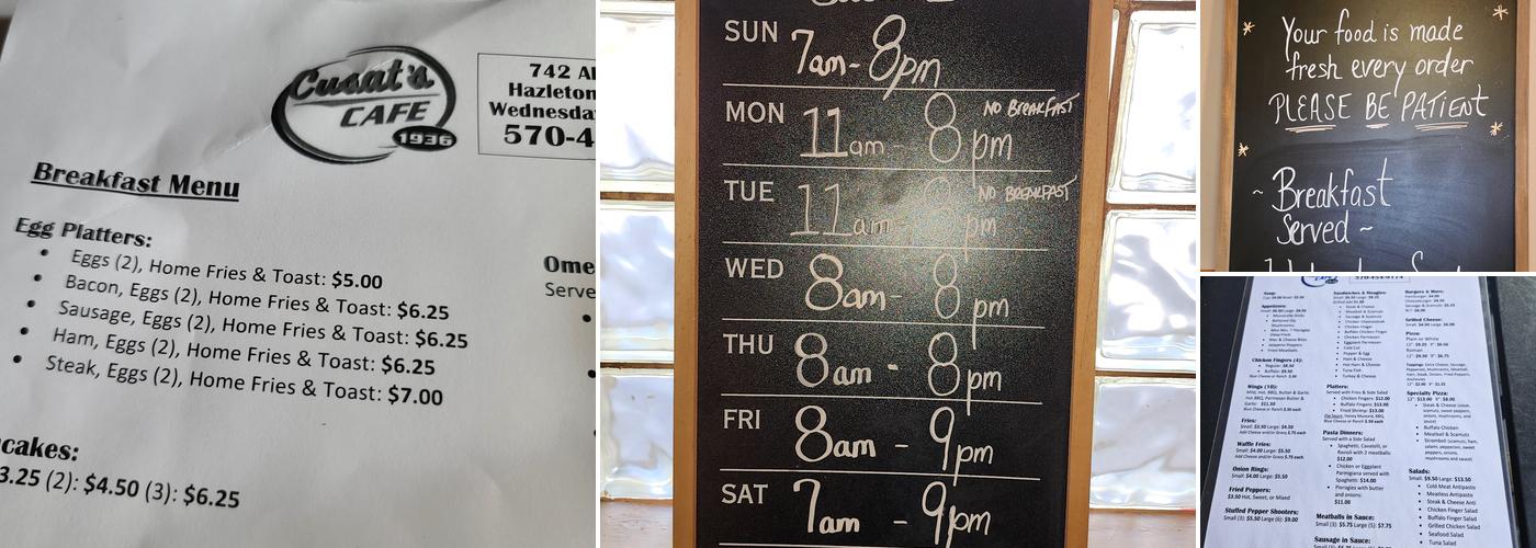 Cusat's Cafe Menu