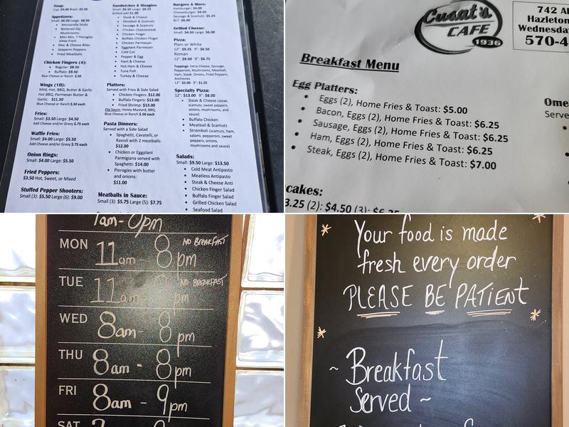 Cusat's Cafe Menu