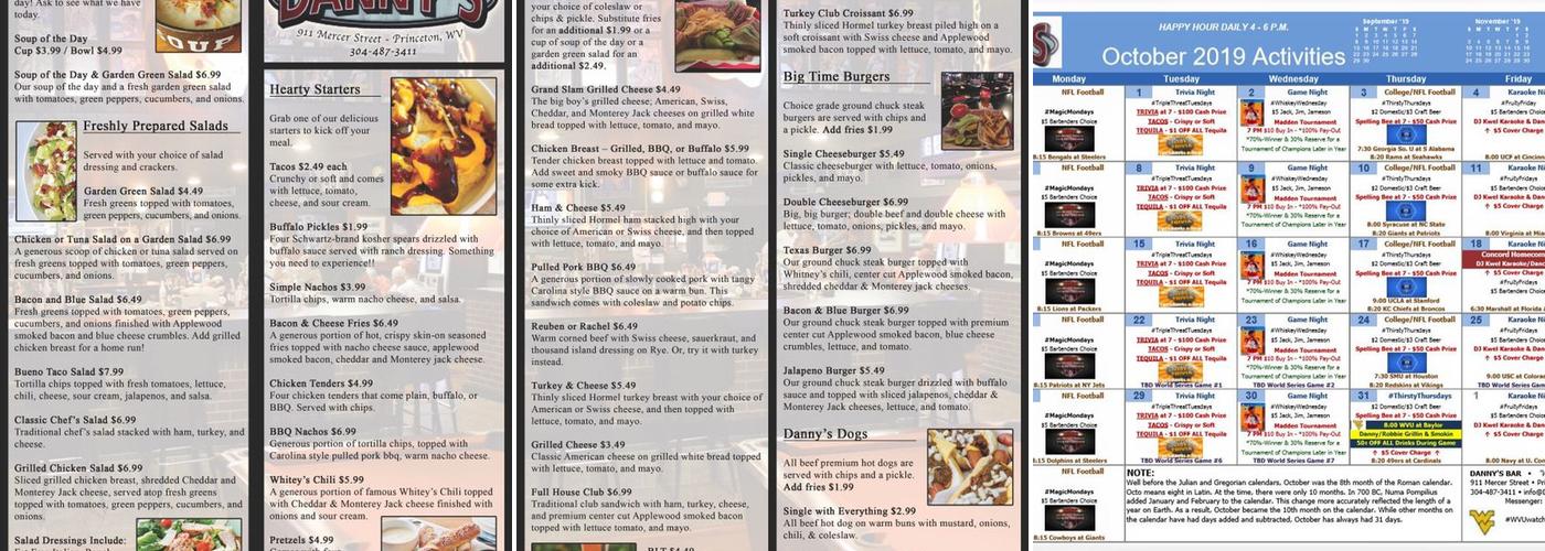 Danny's Bar Menu