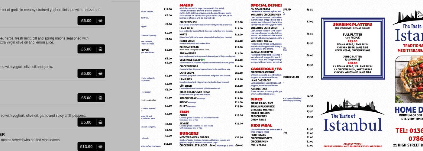 The Taste of Istanbul Menu