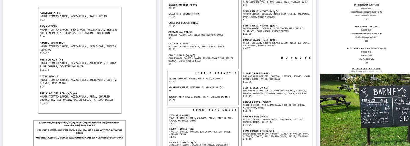 Barney's Restaurant and Bar Menu