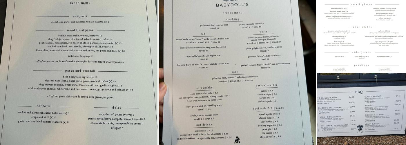 Babydoll's Wood Fired Pizza Menu