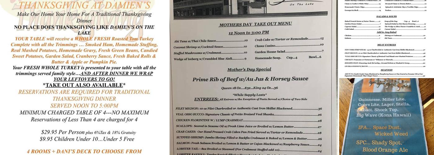 Damien's On The Lake Menu