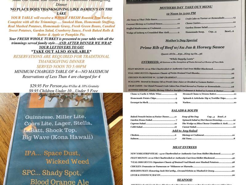 Damien's On The Lake Menu