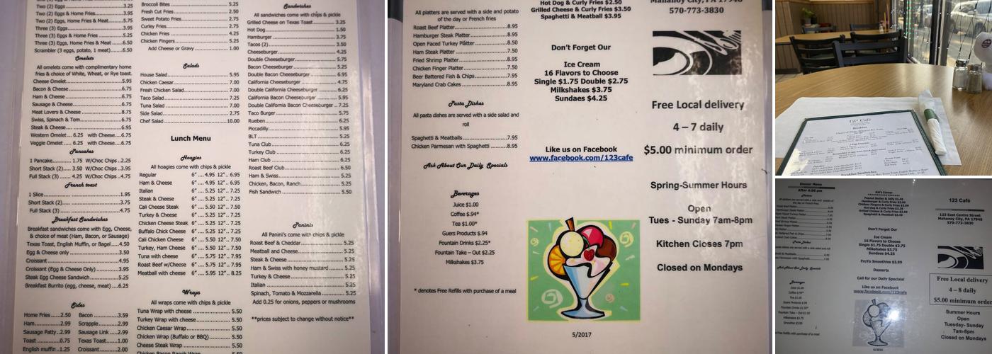 The 123 Cafe Menu