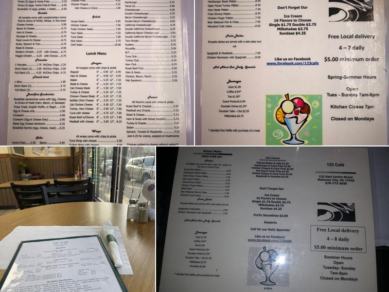 The 123 Cafe Menu
