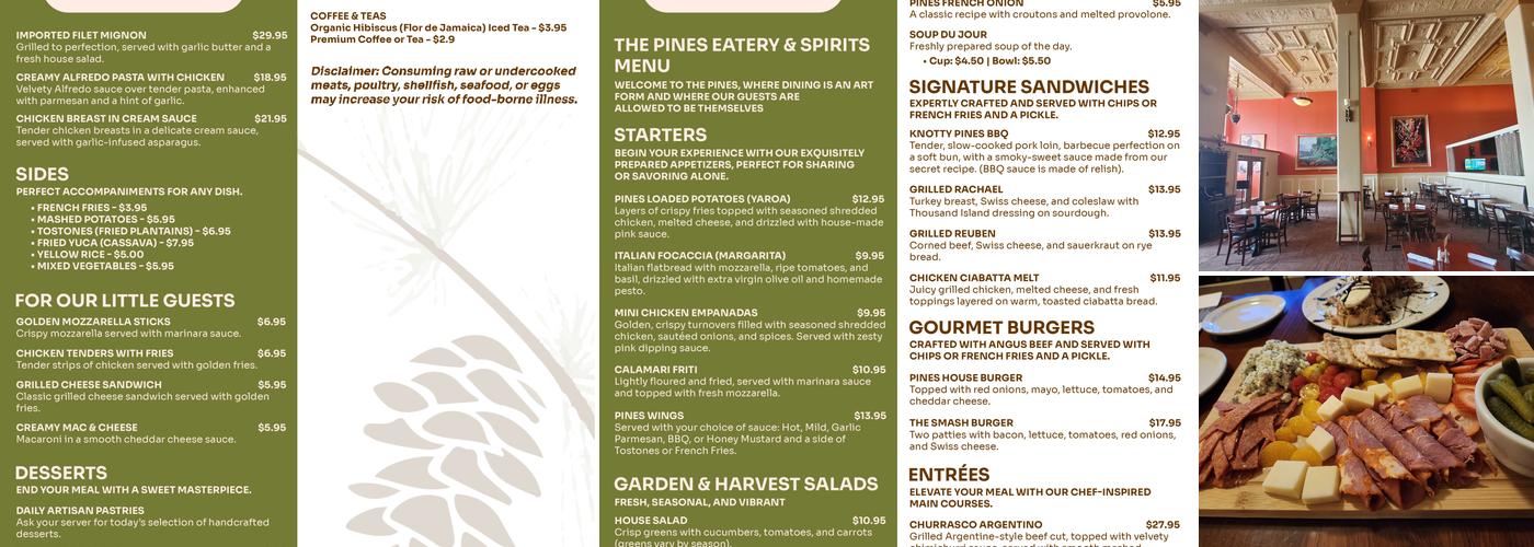 The Pines Eatery & Spirits Menu