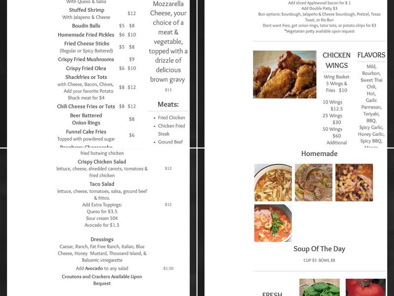 Potato Shack Menu