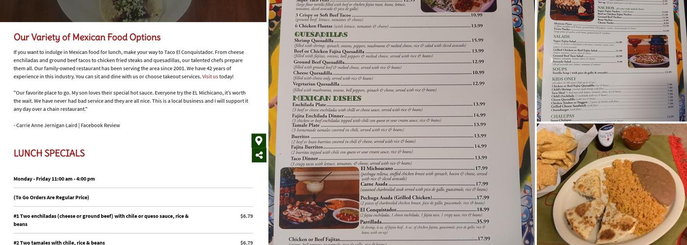 Taco El Conquistador Menu