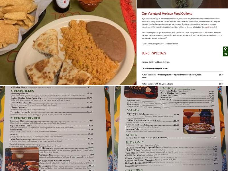 Taco El Conquistador Menu