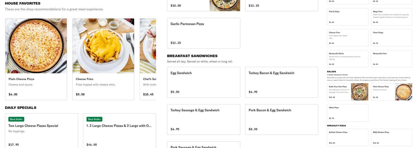 Pete's Pizza Menu