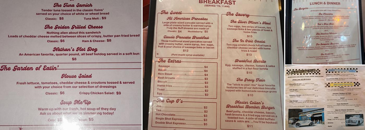 Red Light Garage Menu