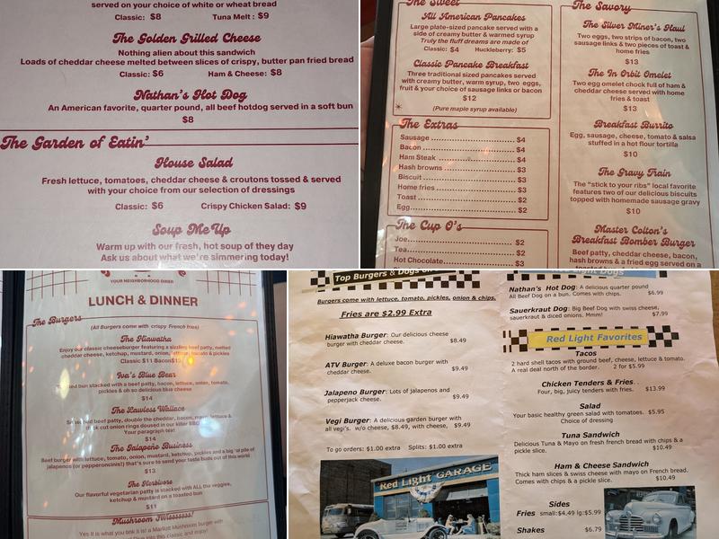 Red Light Garage Menu