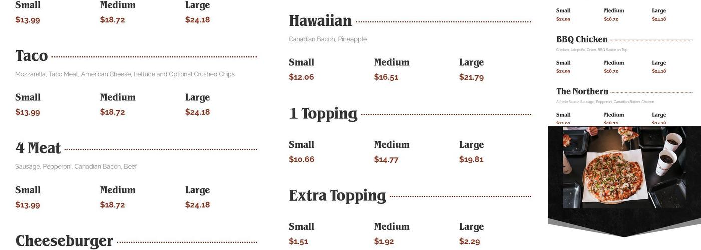 A&B Pizza Menu