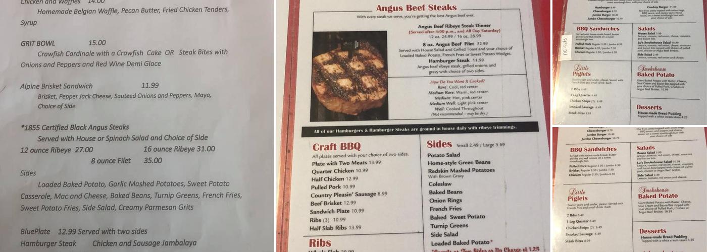 Dean's Smokehouse Menu